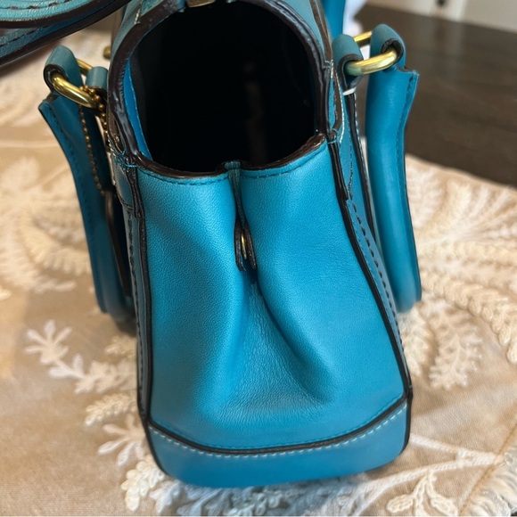 Coach Hampton Carry All Leather Handbag in Teal - Picture 8 of 10